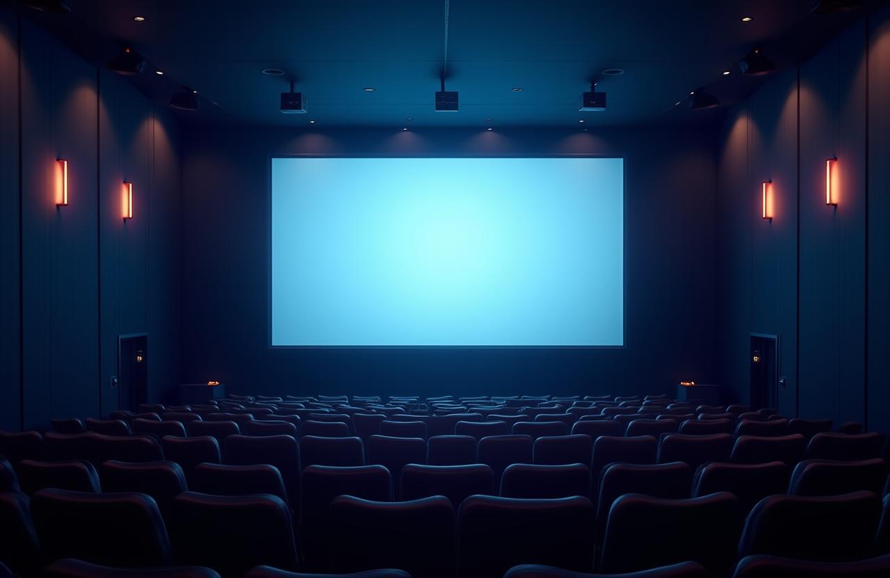 Film festival venue setup with professional screening equipment