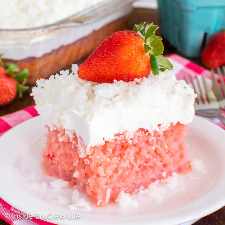 Strawberry poke cake with condensed milk